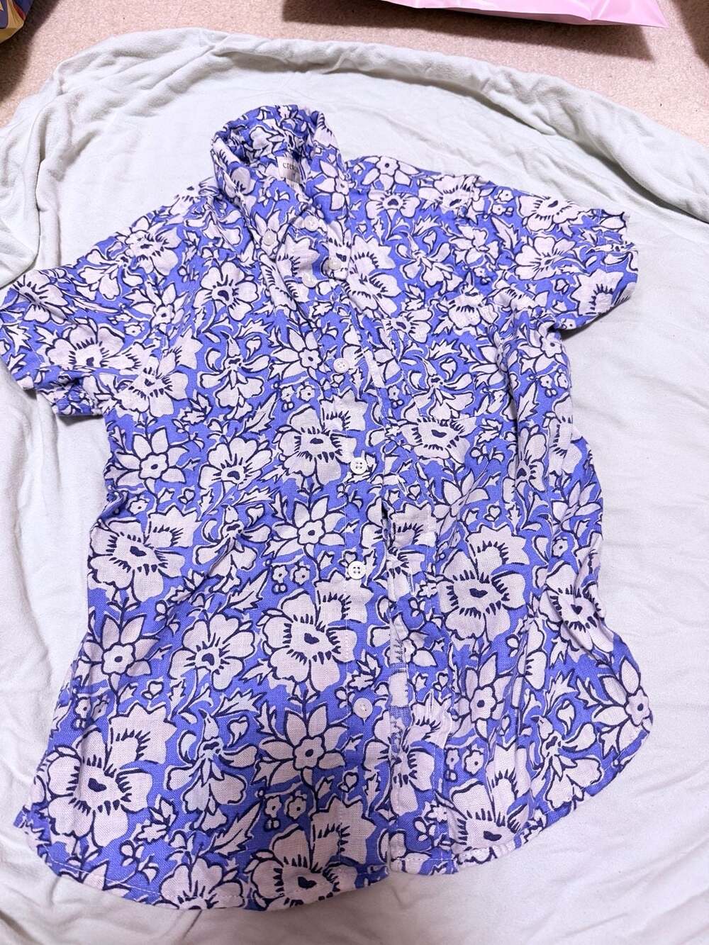 Crewcuts Boys Floral Linen-Cotton Short Sleeve Button-Down Shirt